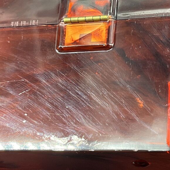 MCM Plastic Jewelry Box Brown Tortoiseshell Gold Graphic Imprint 9.75x6.5x3.75 - Picture 14 of 16